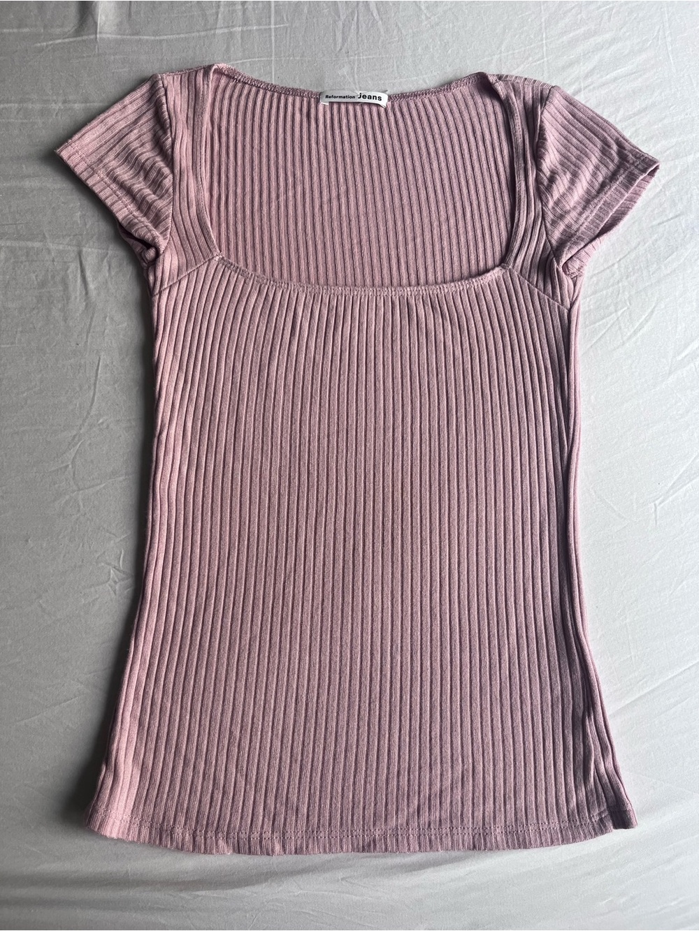 Reformation Dusty Pink Ribbed Square-Neck Top. Size S - Picture 2 of 5